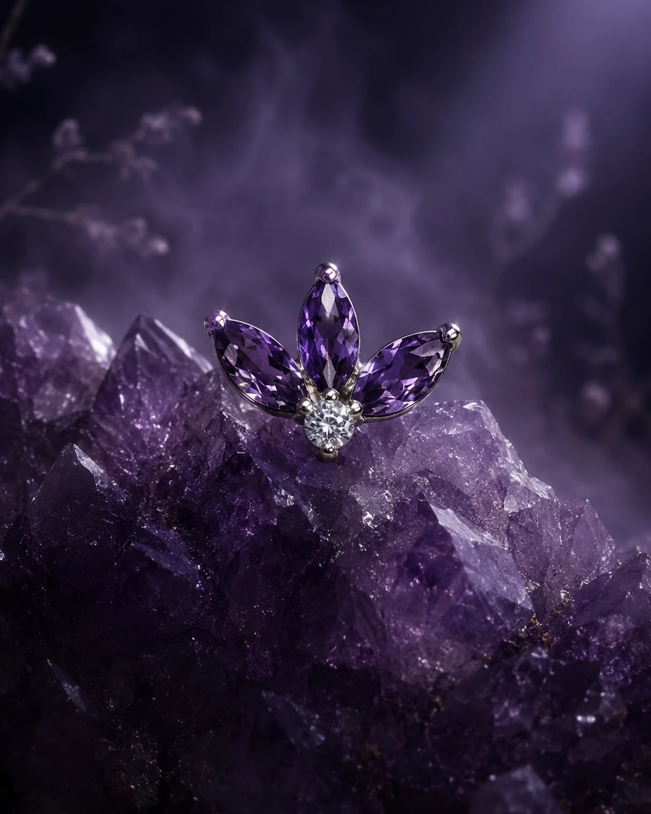 Purple petal cluster piercing jewelry
