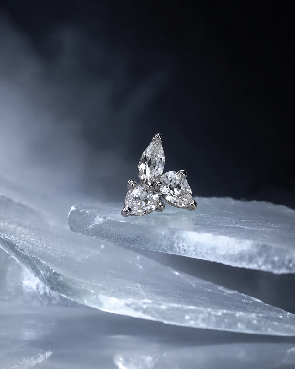 Clear three-stone cluster piercing jewelry