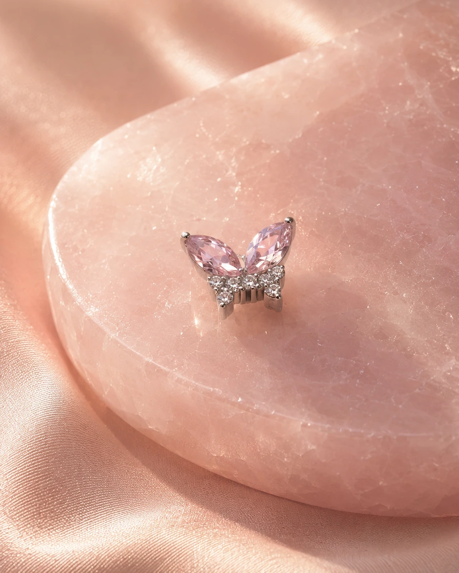 Rose quartz pink butterfly piercing jewelry
