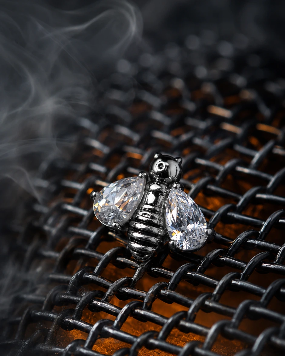 Industrial jeweled bee piercing jewelry